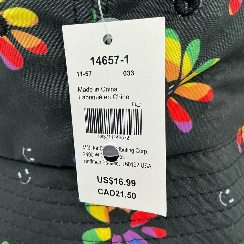 Claire’s Colorful Floral Black Bucket Hat NWT
